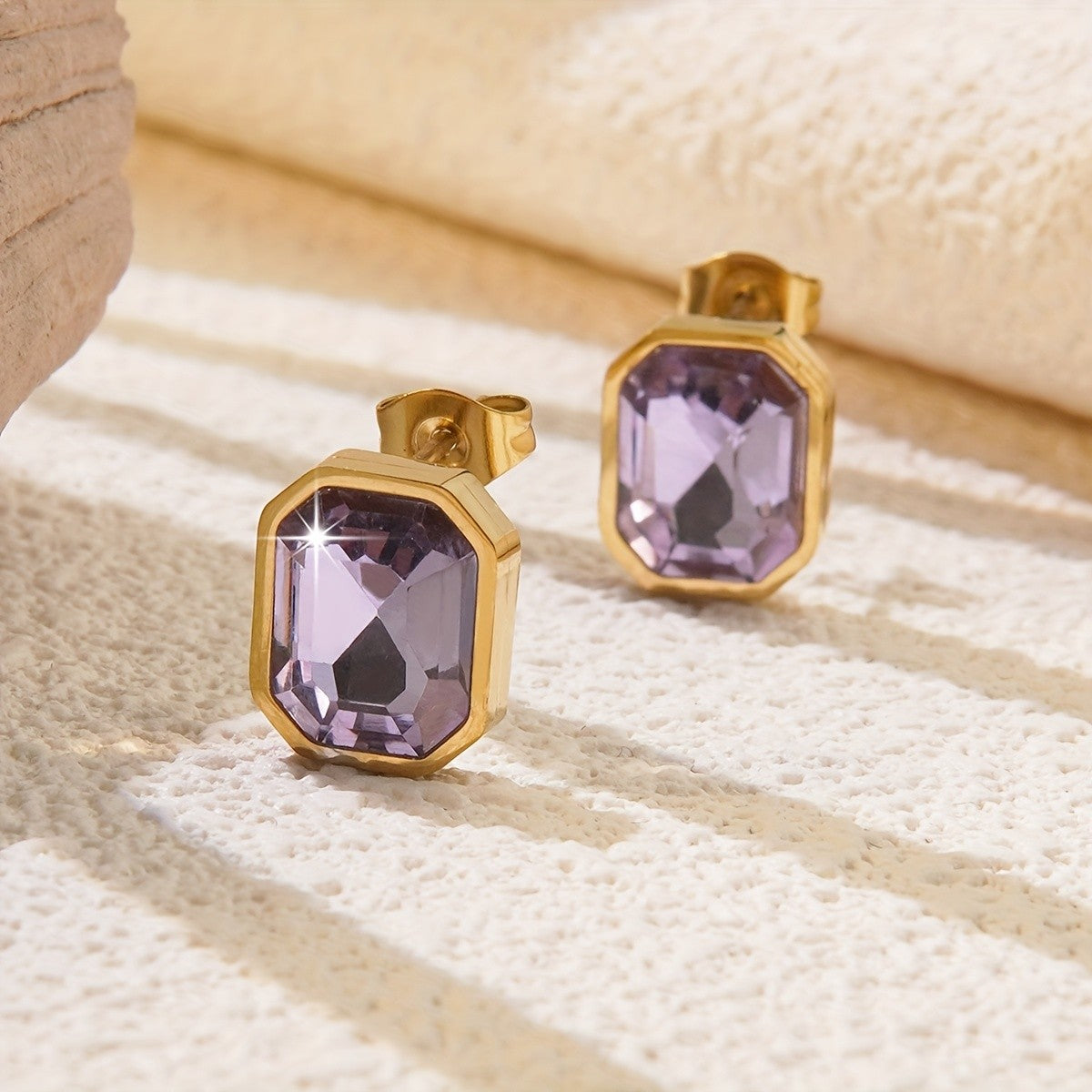 Faceted Glass Octagon Stud Earrings