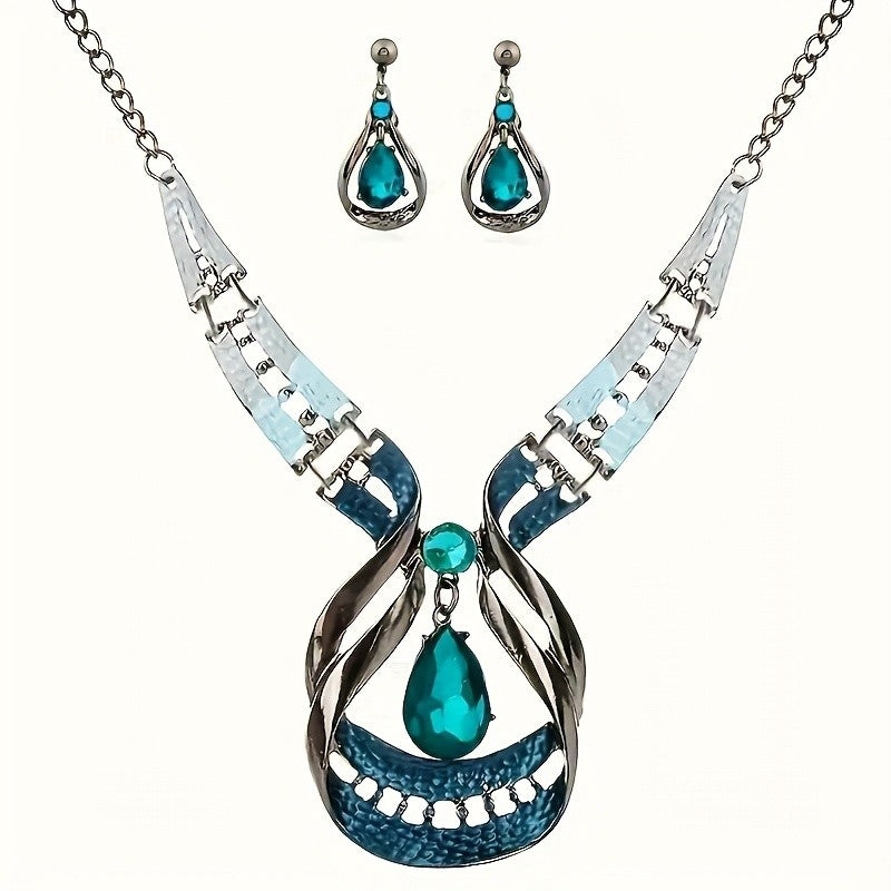 Blue Teardrop Statement Jewelry Set