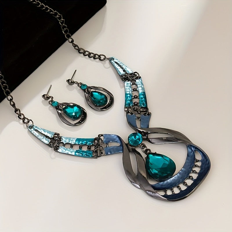Blue Teardrop Statement Jewelry Set