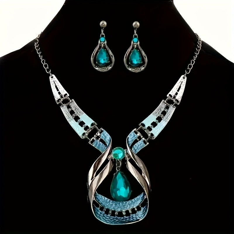 Blue Teardrop Statement Jewelry Set