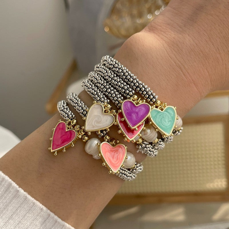 Swirl Heart & Pearl Beaded Bracelet