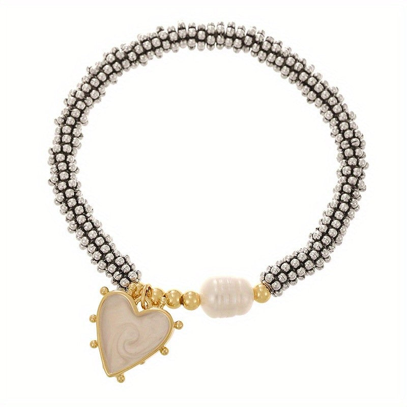 Swirl Heart & Pearl Beaded Bracelet