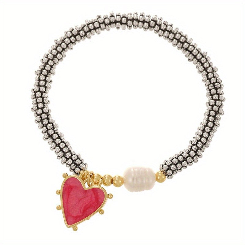 Swirl Heart & Pearl Beaded Bracelet