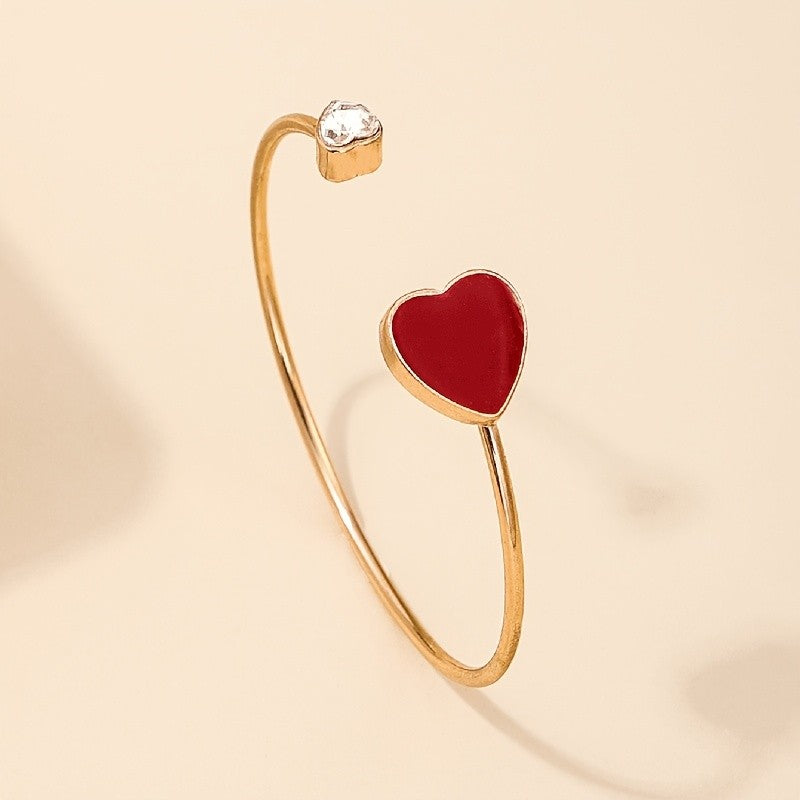 Red Heart & Crystal Open Bangle