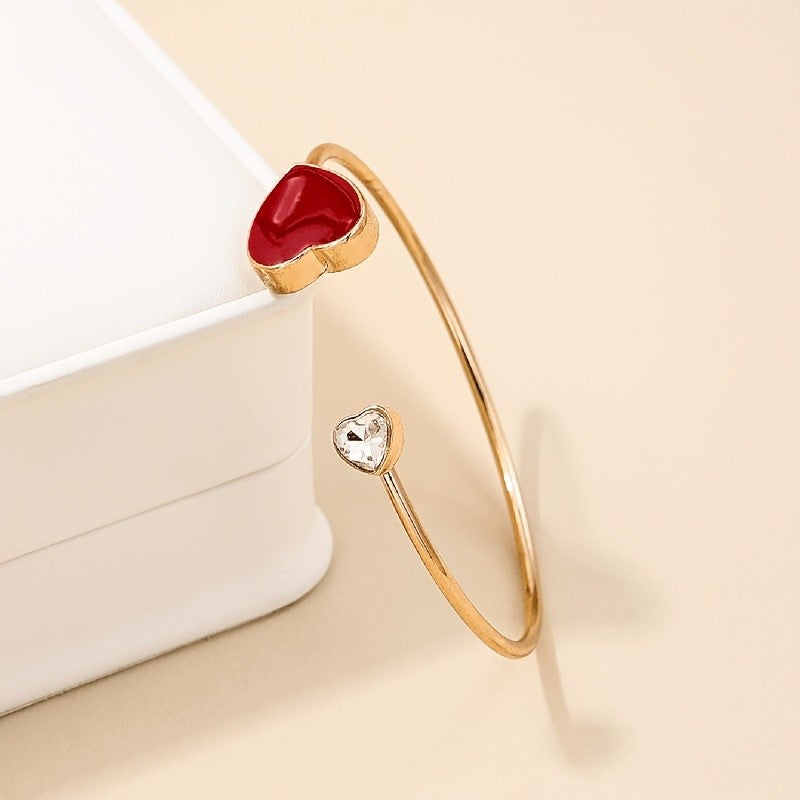 Red Heart & Crystal Open Bangle