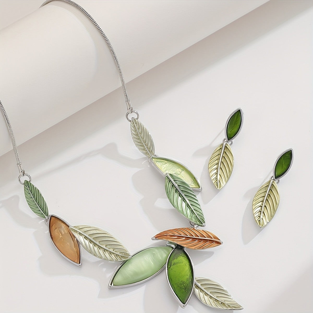 Multicolor Leaf Statement Necklace Set