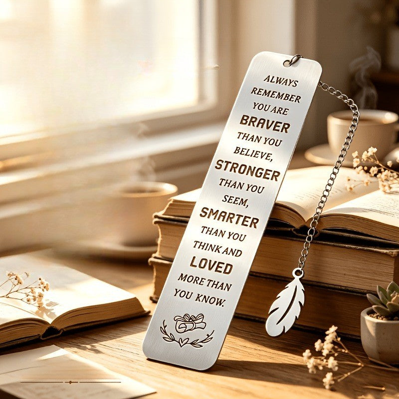 Heart Inspirational Feather Bookmark