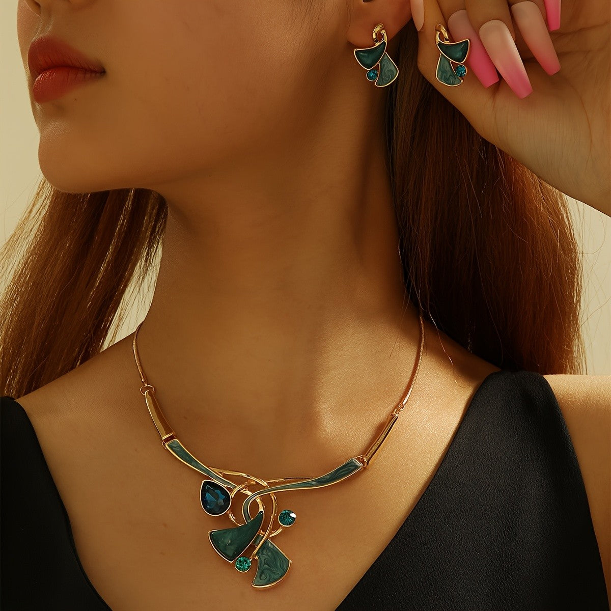 Blue Leaf Statement Jewelry Set