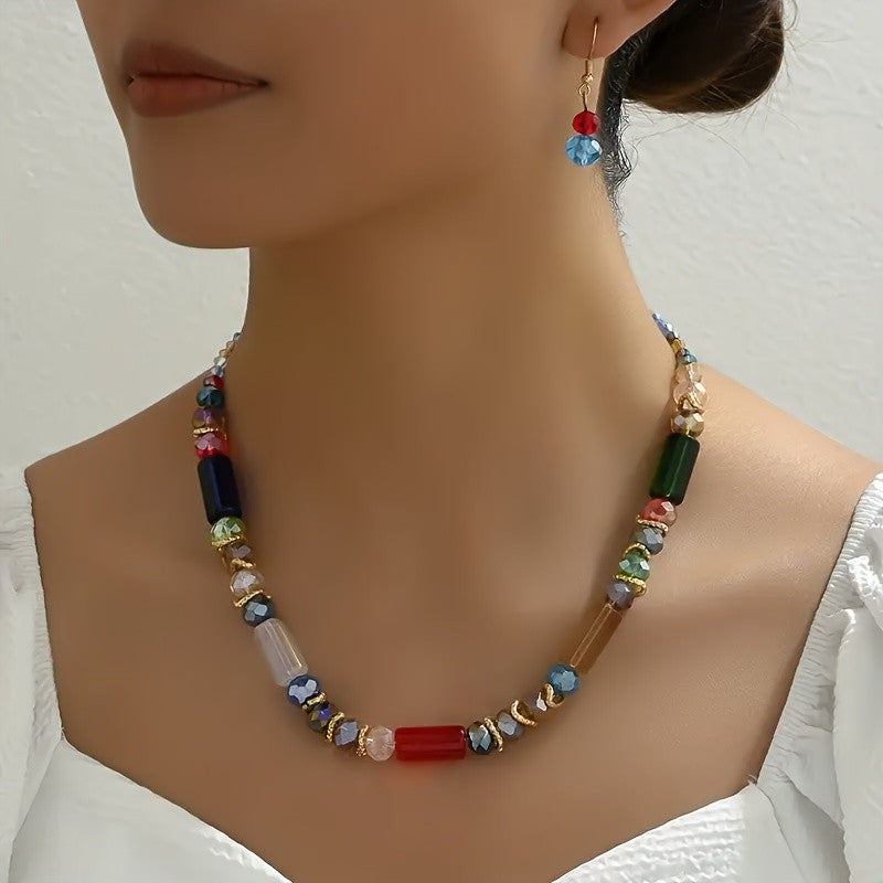 Multicolor Geometric Bead Necklace Set
