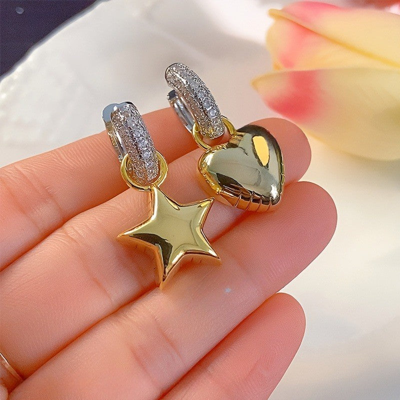 Star & Heart CZ Hoop Earrings