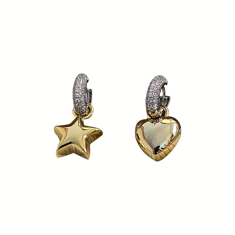 Star & Heart CZ Hoop Earrings