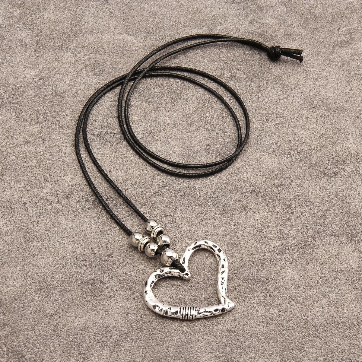 Textured Heart Cord Necklace