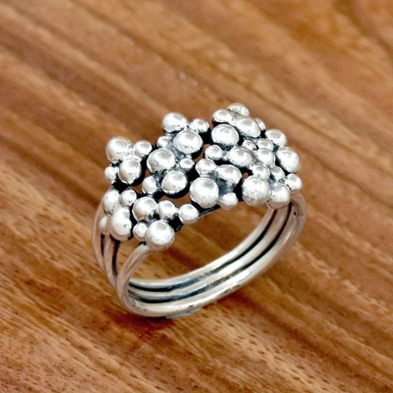 Textured Silver Bead Cluster Ring