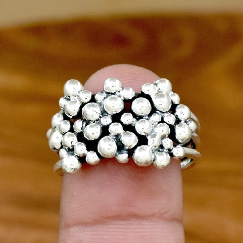 Textured Silver Bead Cluster Ring