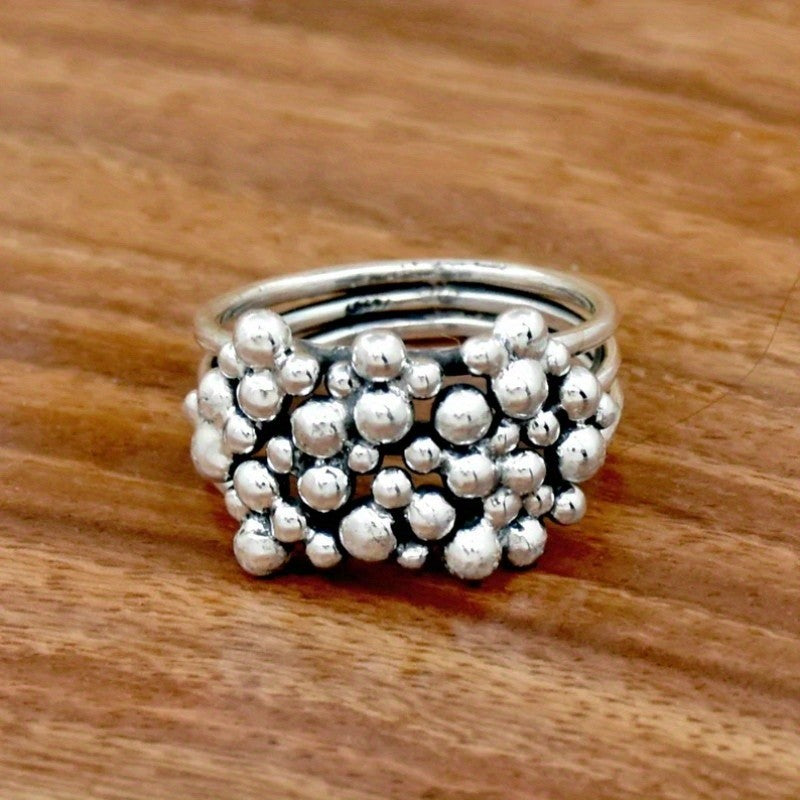 Textured Silver Bead Cluster Ring