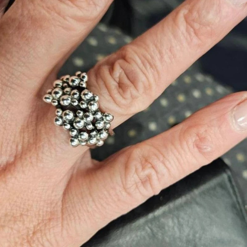 Textured Silver Bead Cluster Ring
