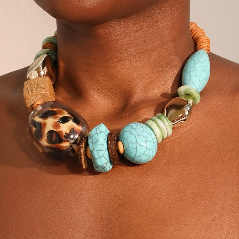 Leopard & Turquoise Statement Necklace