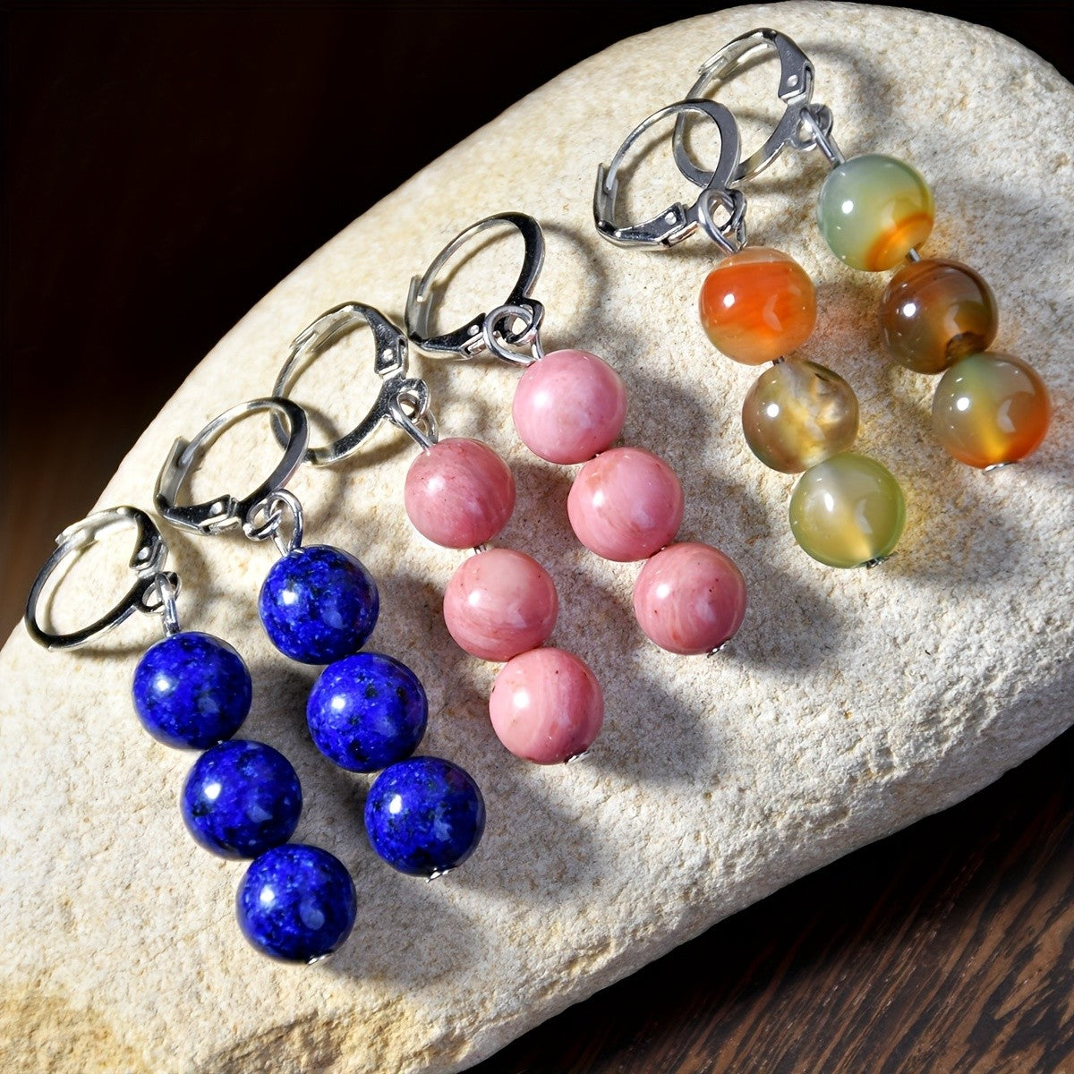 Multicolor Round Stone Drop Earrings