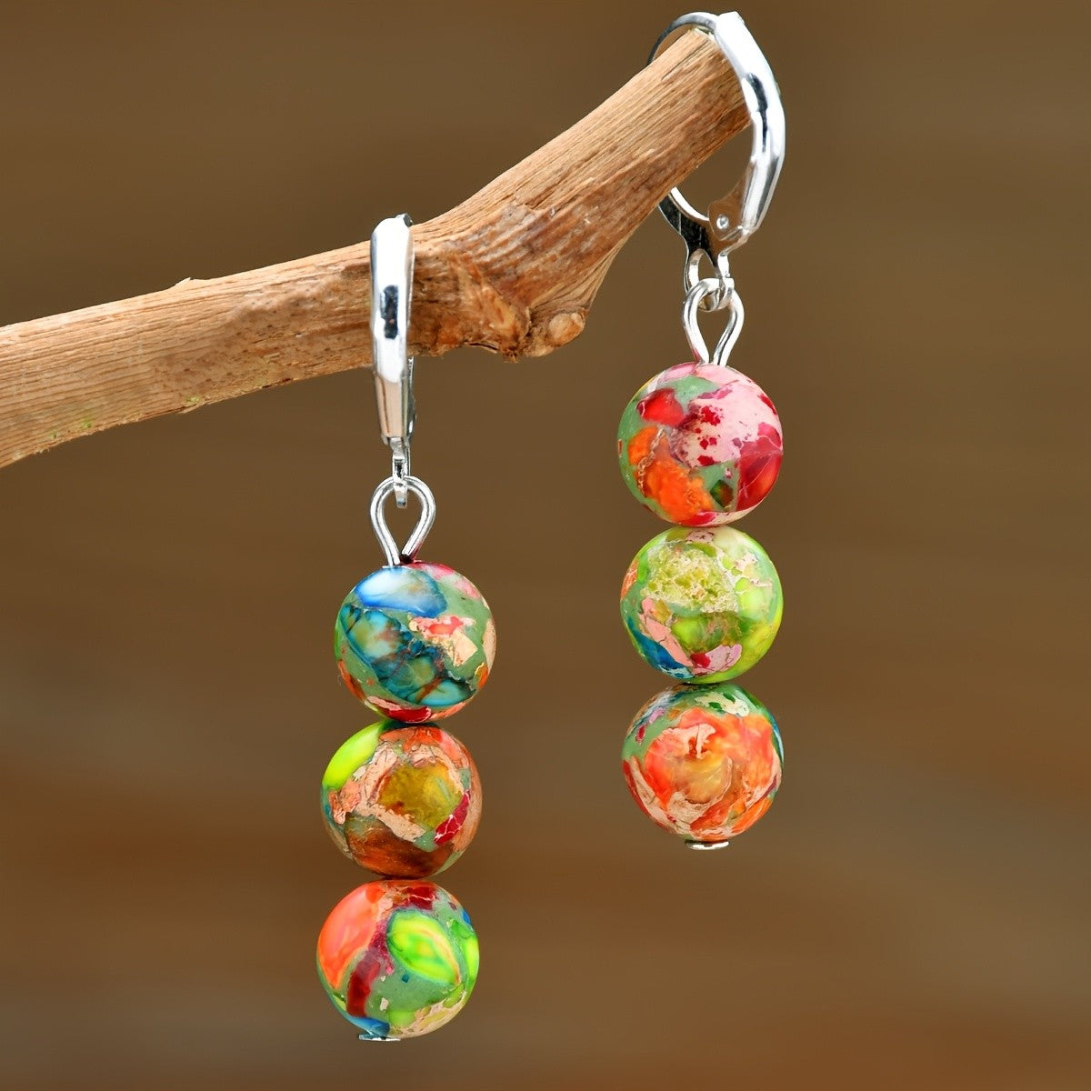 Multicolor Round Stone Drop Earrings