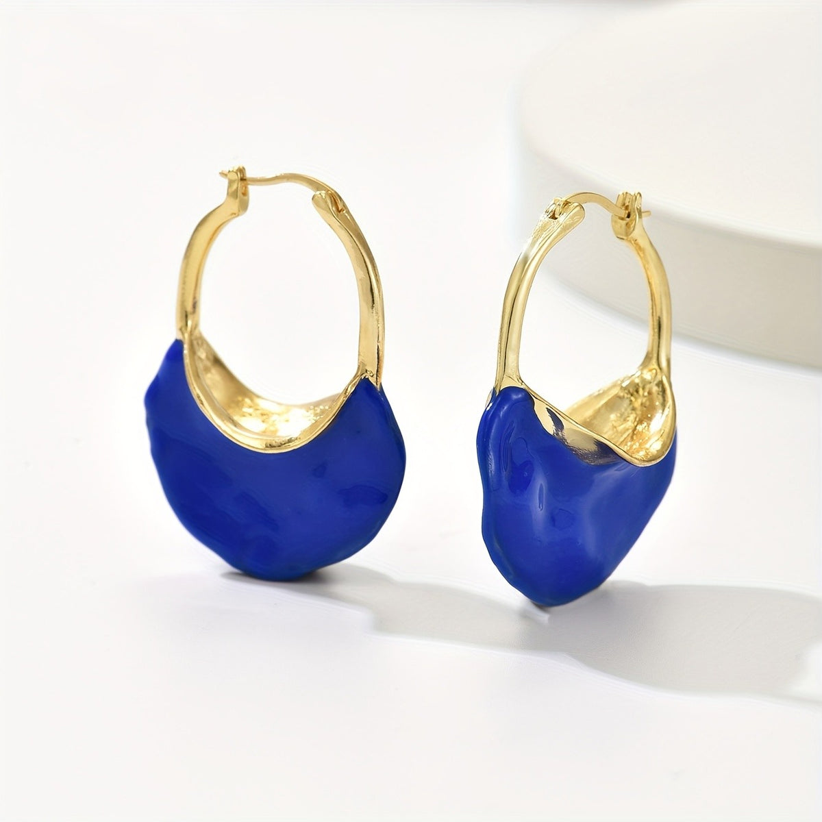 Blue Asymmetrical Hoop Earrings