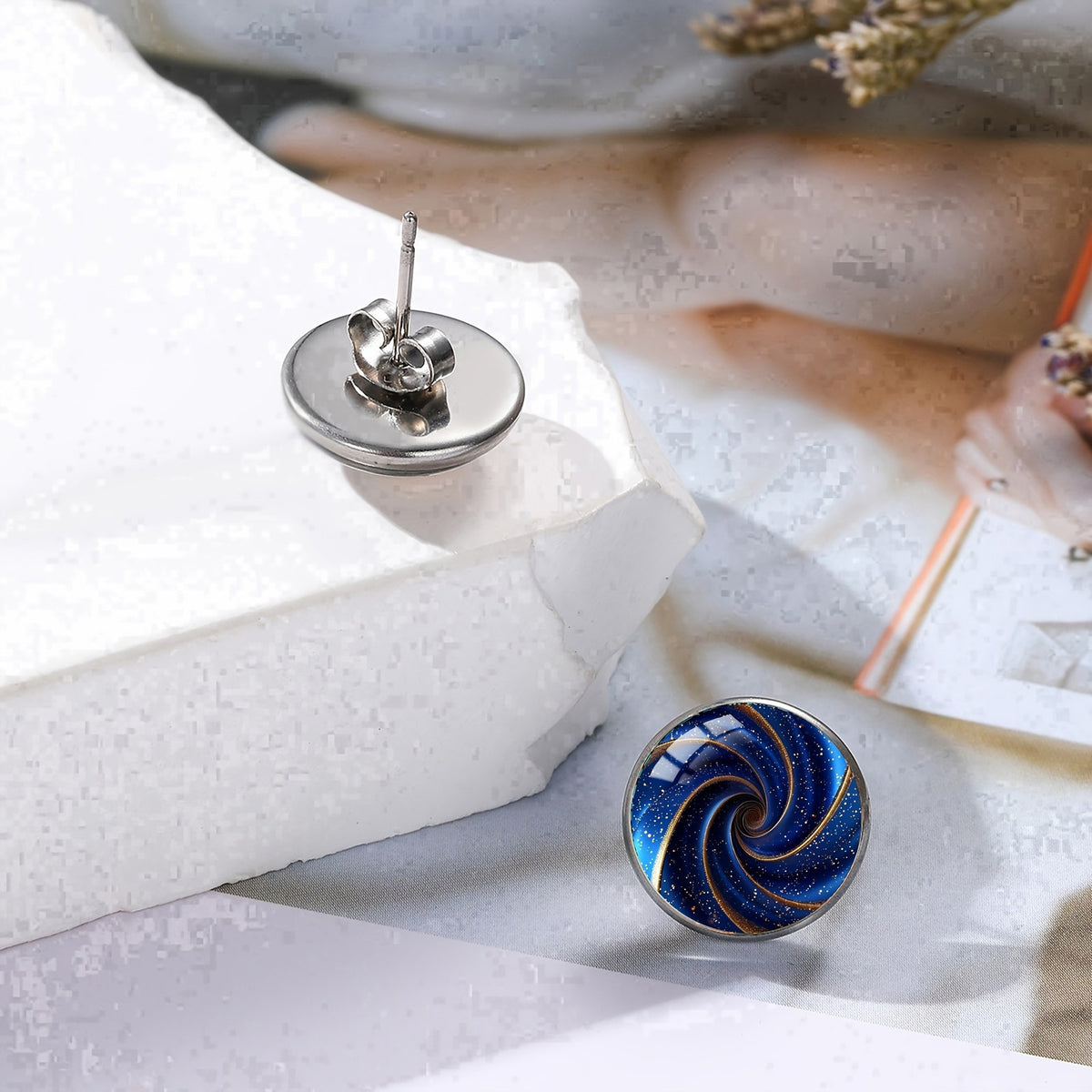 Blue Spiral Stud Earrings