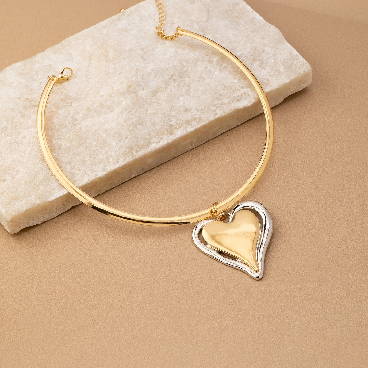 Two-Tone Heart Choker Necklace