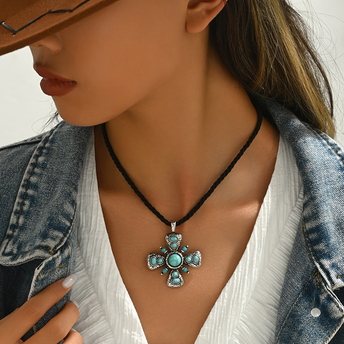 Turquoise Cross Pendant Necklace