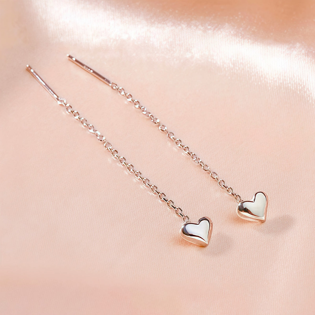 Heart Stud Linear Chain Earrings