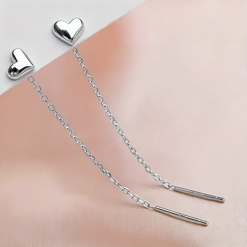Heart Stud Linear Chain Earrings