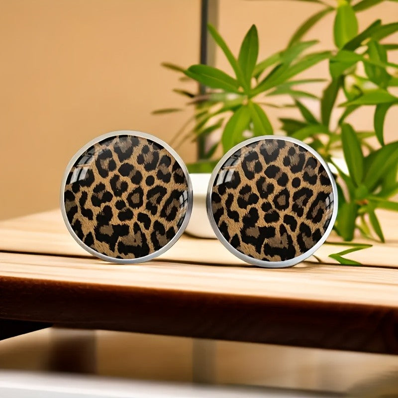 Leopard Print Glass Stud Earrings