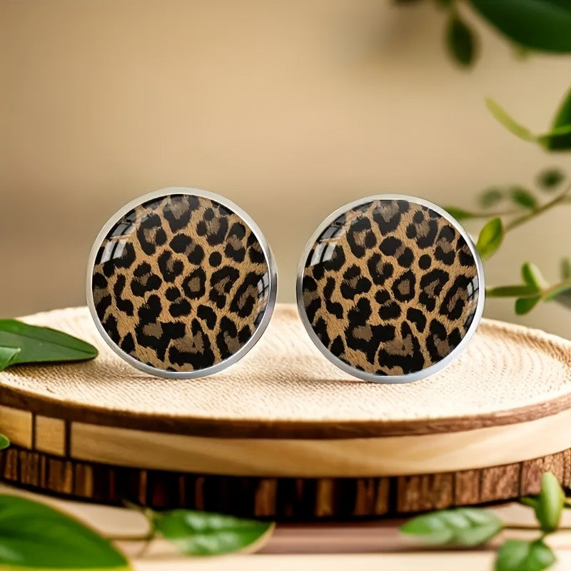 Leopard Print Glass Stud Earrings