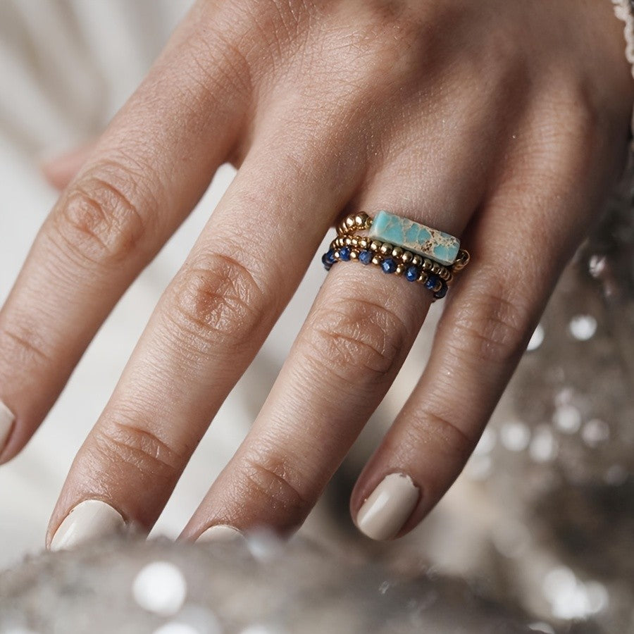 Natural Stone Rectangle Ring Set