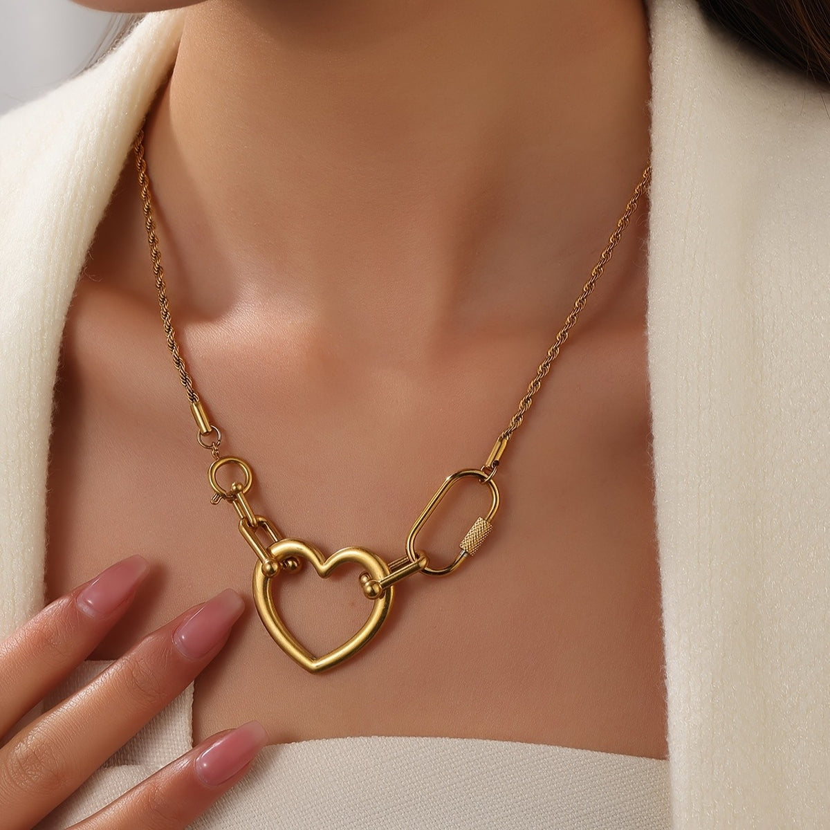Heart Carabiner Link Necklace