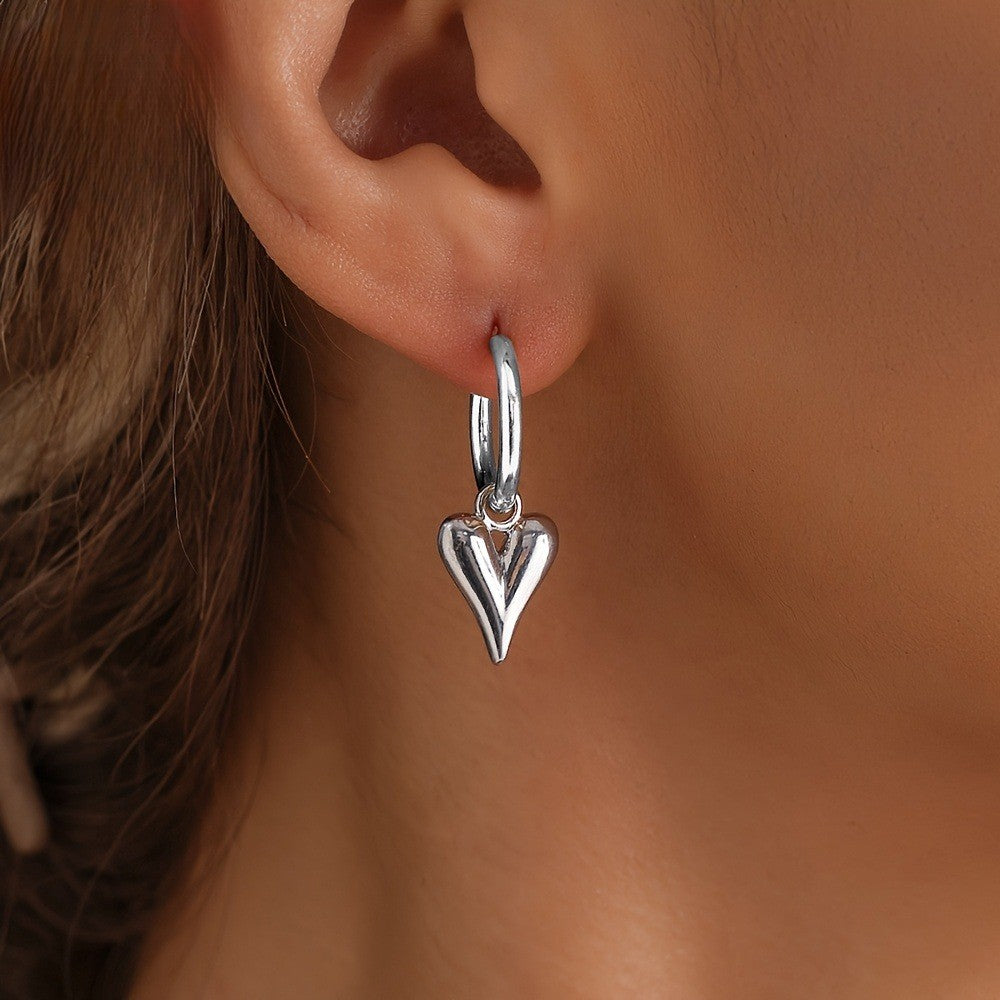 Sculpted V-Shape Heart Drop Earrings