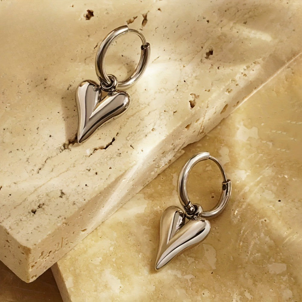 Sculpted V-Shape Heart Drop Earrings