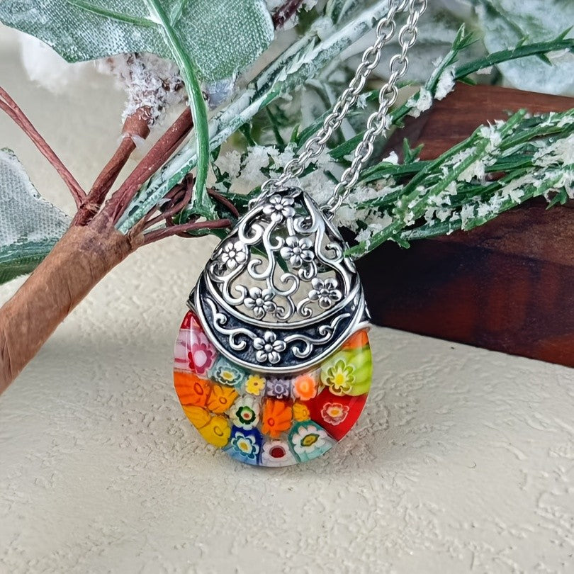 Floral Glass Dome Necklace