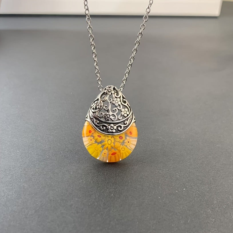 Floral Glass Dome Necklace