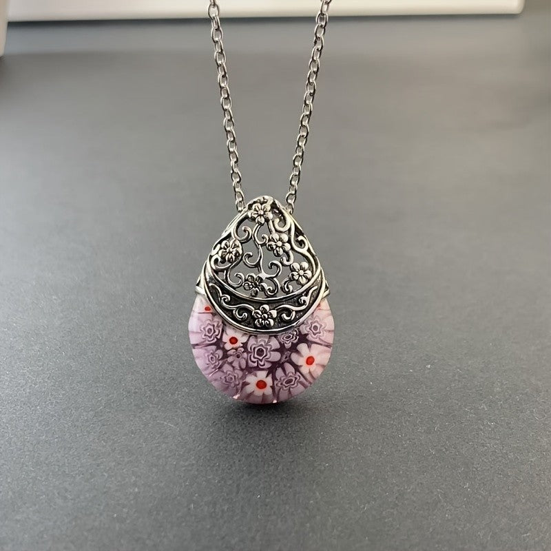 Floral Glass Dome Necklace