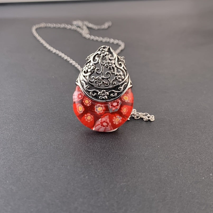 Floral Glass Dome Necklace