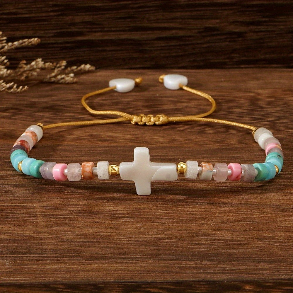 Colorful Stone Cross & Heart Bracelet