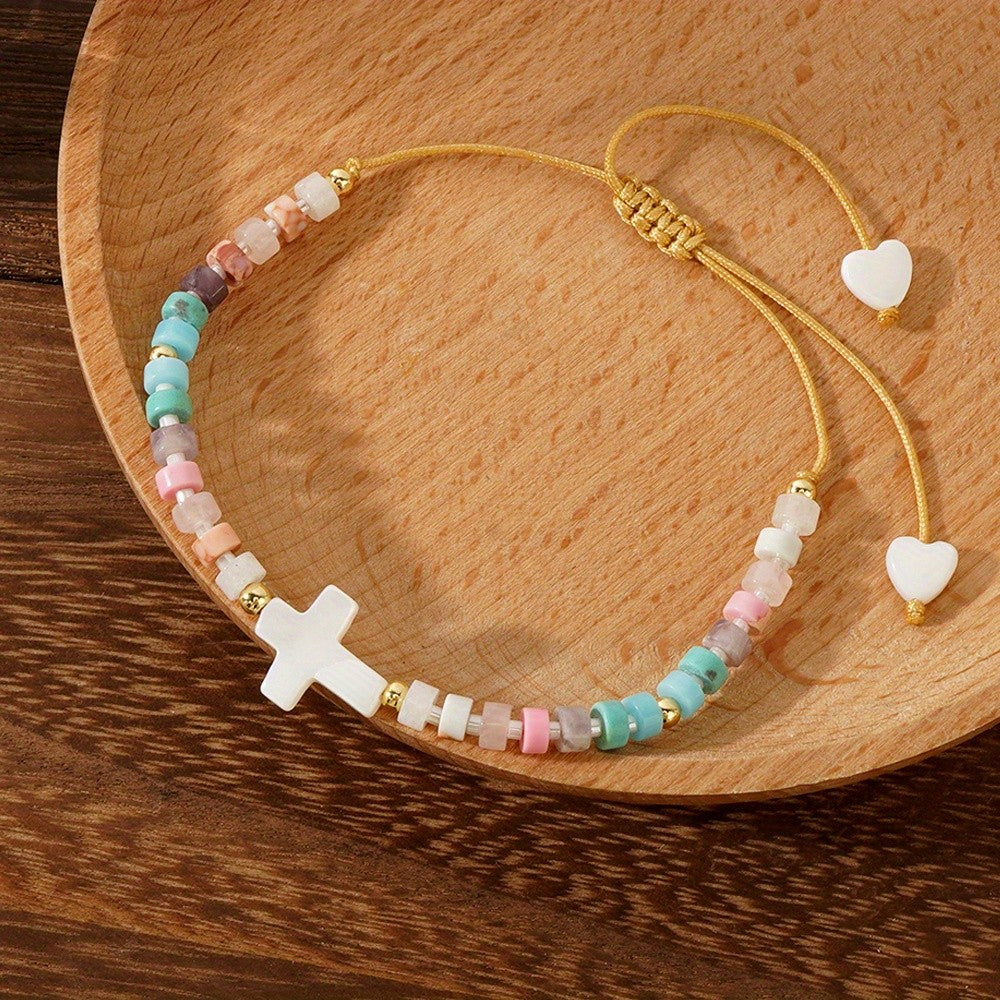 Colorful Stone Cross & Heart Bracelet