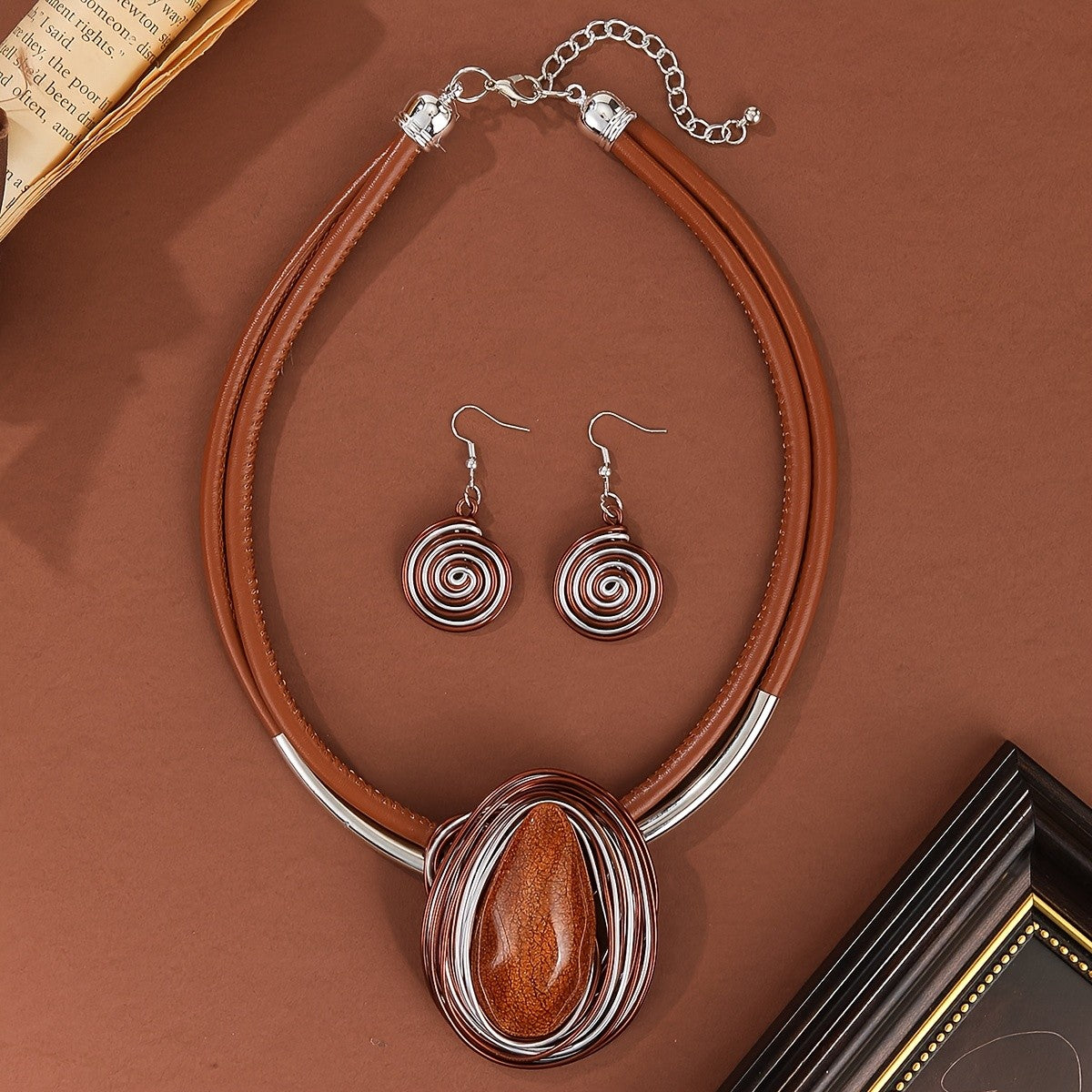 Spiral Oval Necklace & Earring Set