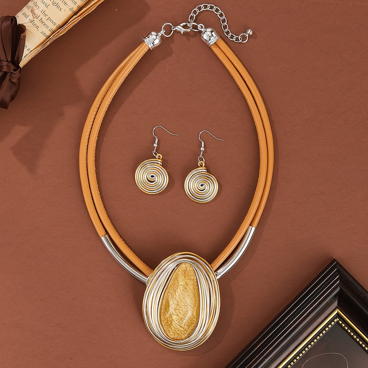 Spiral Oval Necklace & Earring Set