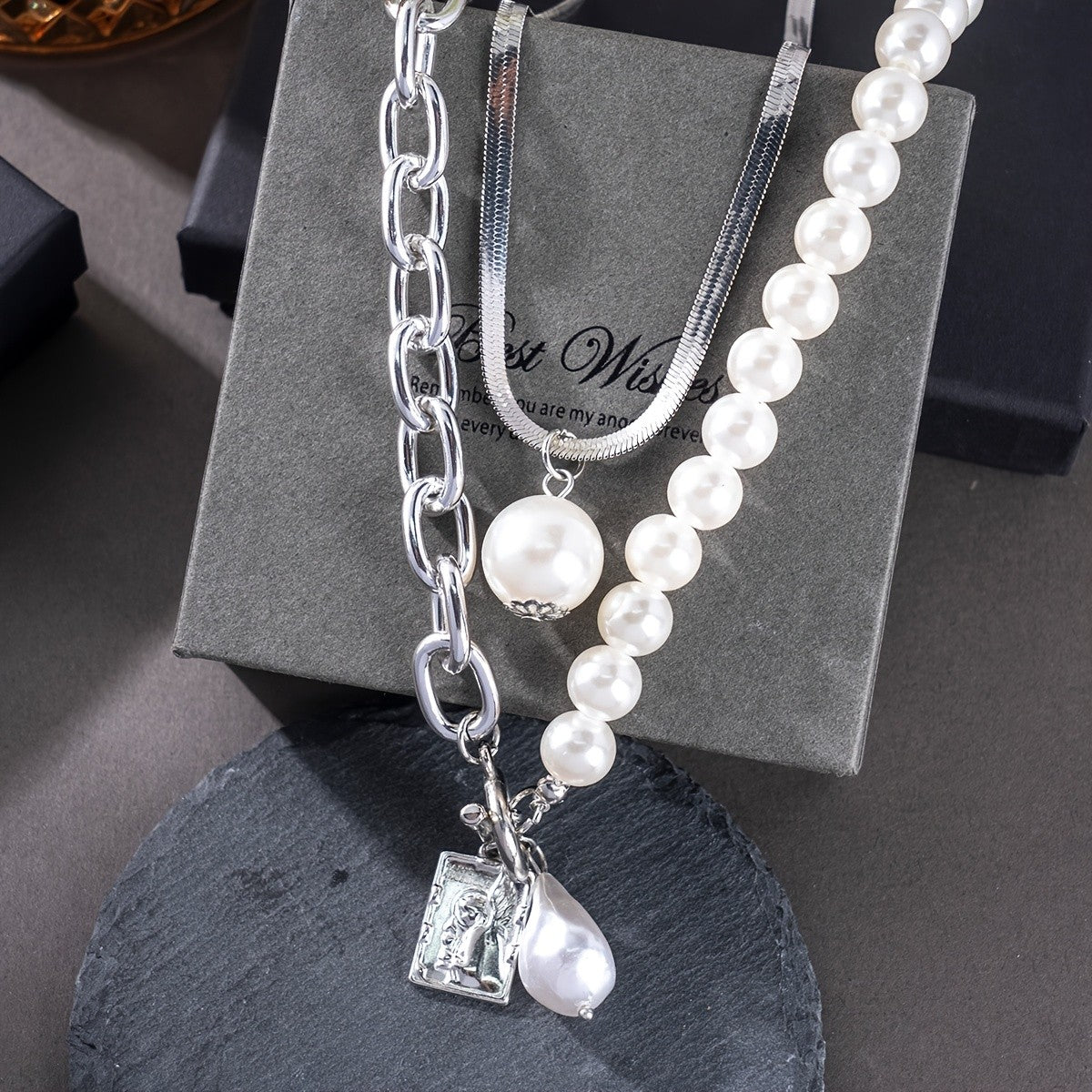 Layered Pearl & Toggle Charm Necklace