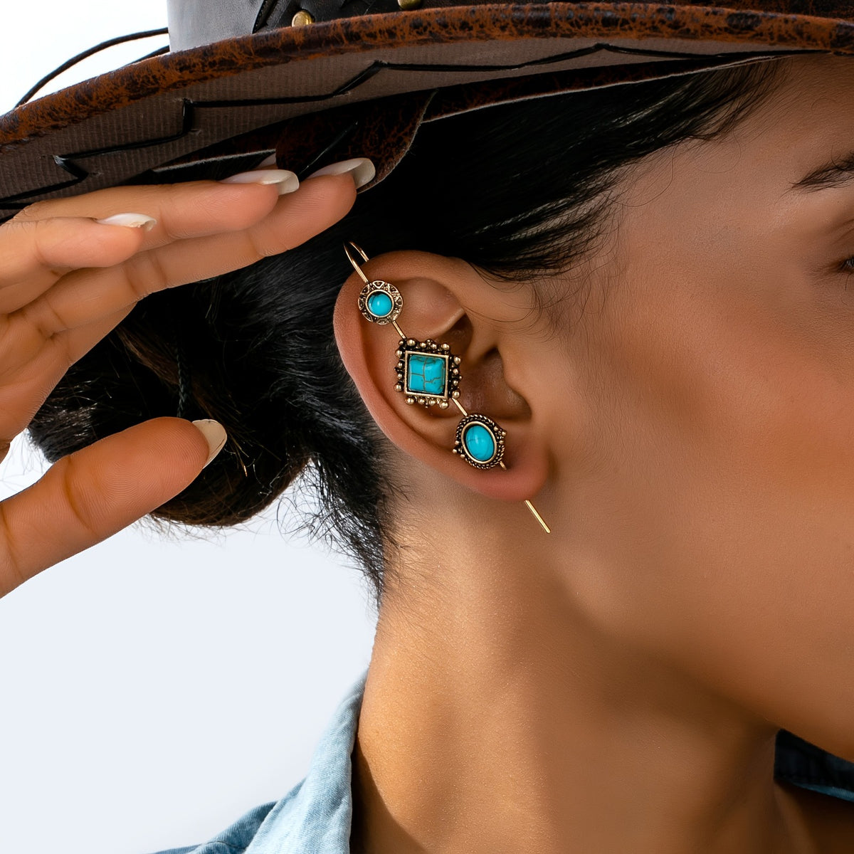 Turquoise Geometric Ear Cuff Set