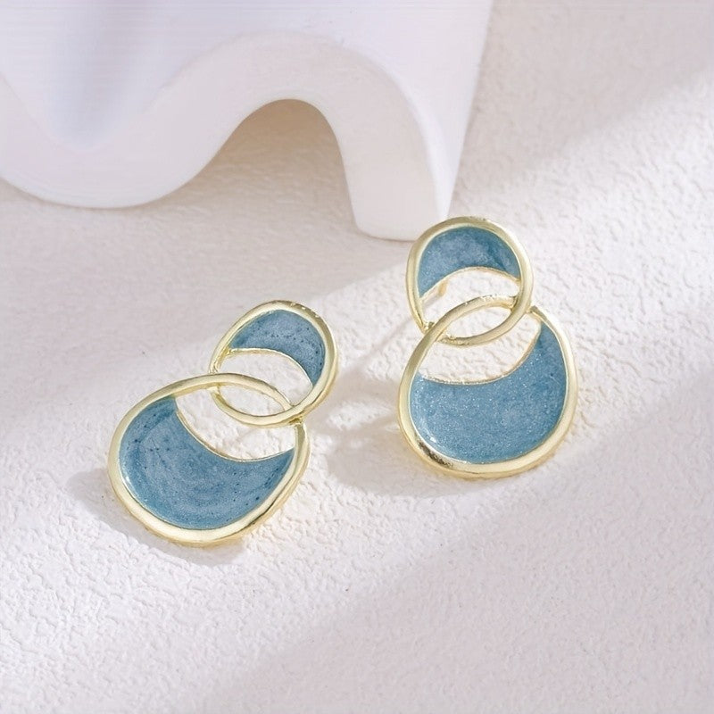Blue Swirl Interlocking Circle Earrings
