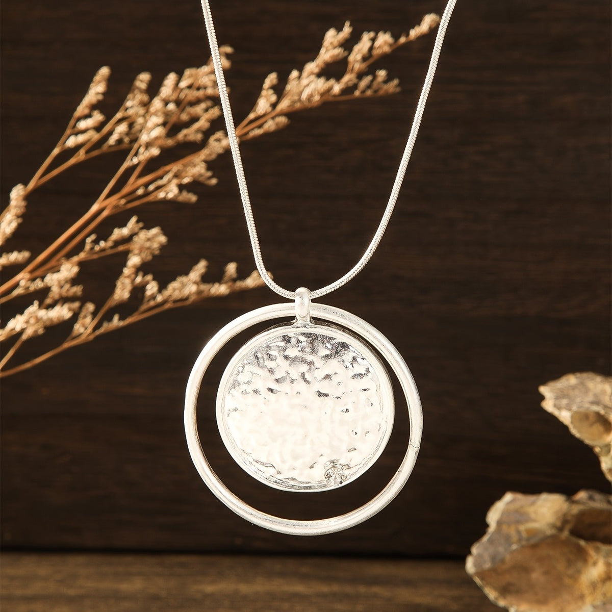 Hammered Disc & Open Circle Necklace