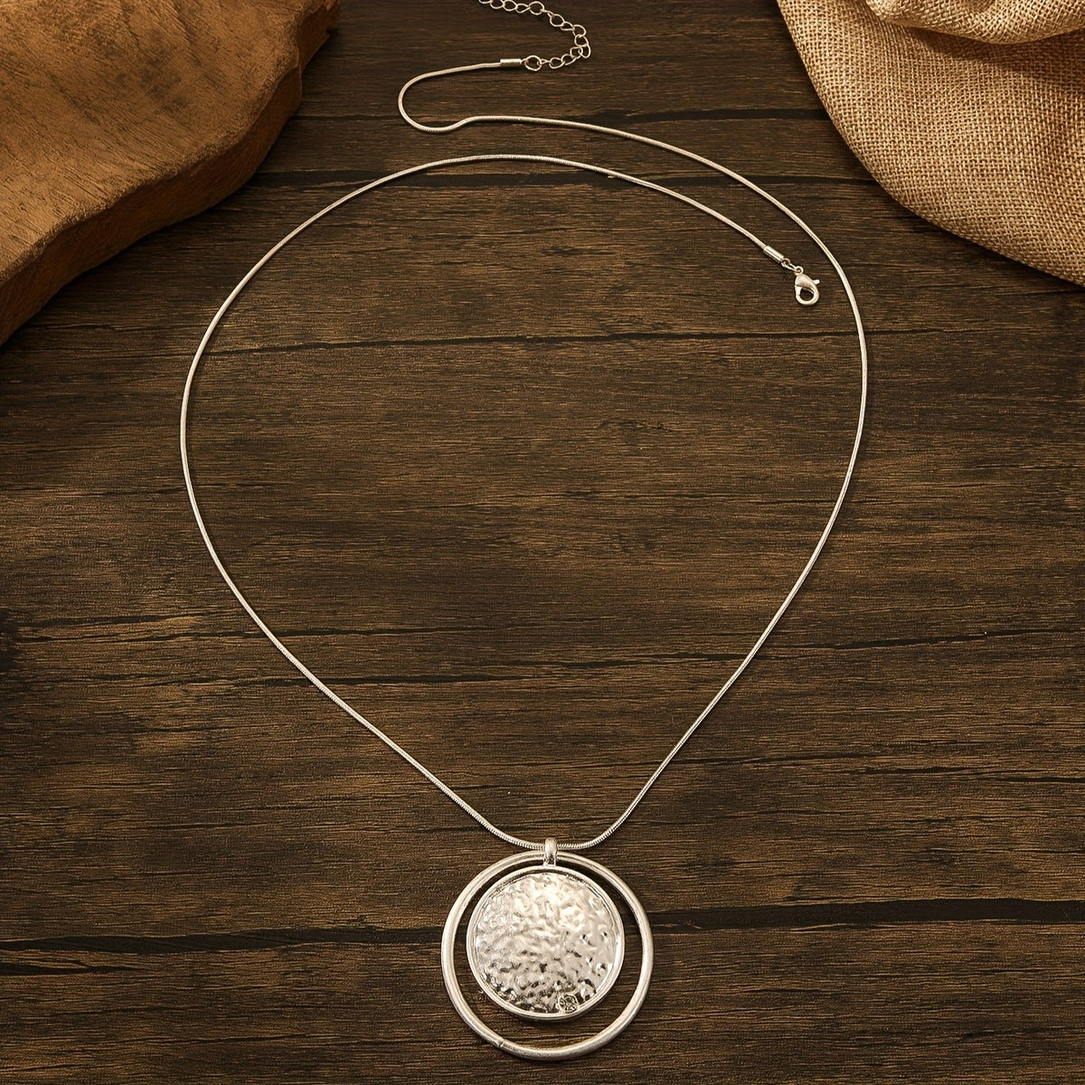 Hammered Disc & Open Circle Necklace