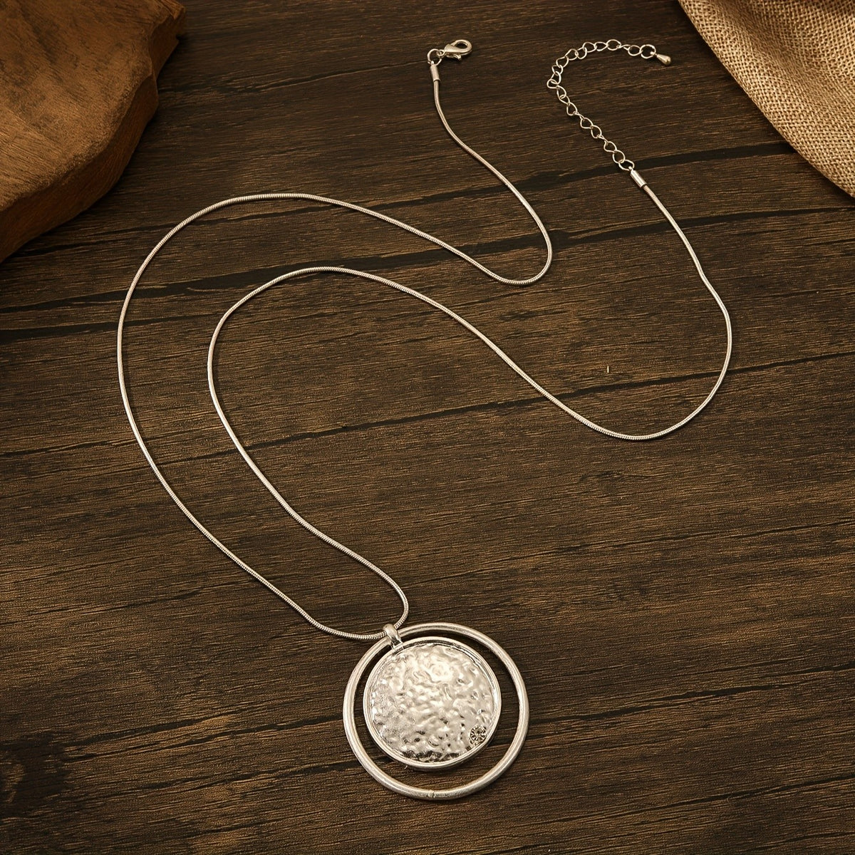Hammered Disc & Open Circle Necklace