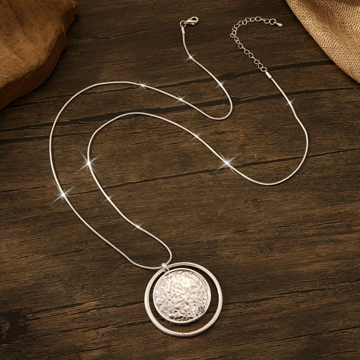 Hammered Disc & Open Circle Necklace